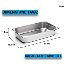 Tava Gastronorm EDAR GN 1 / 1 Din Inox Cu Capac, 14 L, 53x32.5x10 cm, Stivuibila, Compatibila Cuptor si Frigider, Potrivit pe... Tava Gastronorm EDAR GN 1 / 1 Din Inox Cu Capac, 14 L, 53x32.5x10 cm, Stivuibila, Compatibila Cuptor si Frigider, Potrivit pe...