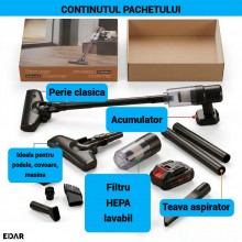 Aspirator Fara Fir EDAR, Portabil Pentru Casa si Masina, Vertical si de Mana, cu Acumulator, Filtru HEPA Lavabil, Aspirare Us... Aspirator Fara Fir EDAR, Portabil Pentru Casa si Masina, Vertical si de Mana, cu Acumulator, Filtru HEPA Lavabil, Aspirare Us...