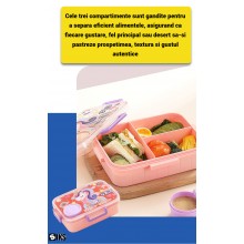 Caserola SIKS Pentru Pranz Si Pachetel Scoala Copii, Cutie Cu 3 Compartimente, Recipient Pentru Sos Separat, Inchidere Etansa...