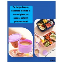 Caserola Pentru Copii EDAR, 3 Compartimente, Plastic fara BPA, Etansa, Pentru Scoala, Gradinita si Excursii, Recipient Sos si...