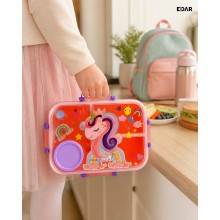 Caserola Pentru Copii EDAR, 3 Compartimente, Plastic fara BPA, Etansa, Pentru Scoala, Gradinita si Excursii, Recipient Sos si...
