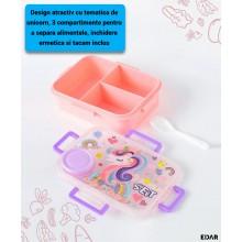 Caserola Pentru Copii EDAR, 3 Compartimente, Plastic fara BPA, Etansa, Pentru Scoala, Gradinita si Excursii, Recipient Sos si...