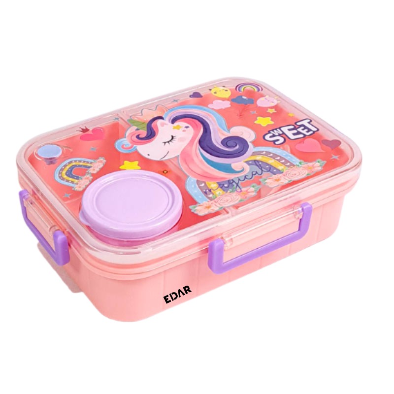 Caserola Pentru Copii EDAR, 3 Compartimente, Plastic fara BPA, Etansa, Pentru Scoala, Gradinita si Excursii, Recipient Sos si...