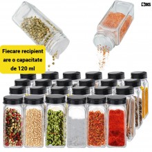 Set 24 Recipiente SIKS Din Sticla Pentru Condimente Si Mirodenii, Borcanele Cu Capacitate De 120 ml, Forma Patrata Economie S...