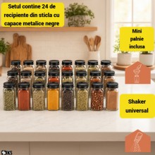 Set 24 Recipiente SIKS Din Sticla Pentru Condimente Si Mirodenii, Borcanele Cu Capacitate De 120 ml, Forma Patrata Economie S...