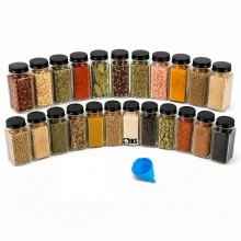 Set 24 Recipiente SIKS Din Sticla Pentru Condimente Si Mirodenii, Borcanele Cu Capacitate De 120 ml, Forma Patrata Economie S...