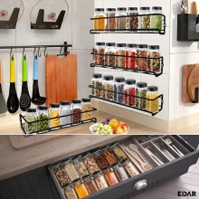 Set 24 Recipiente pentru Condimente EDAR, Sticla 120 ml, Forma Patrata, Capace Metalice negre si Shaker Universal, Organizato...
