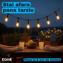 Ghirlanda Luminoasa Solara de Exterior EDAR, 30 m, 30 Becuri LED Pendul din PVC, Lumina Calda 3000K, 1W/bec, Incarcare USB-C,...