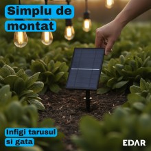 Ghirlanda Luminoasa Solara de Exterior EDAR, 30 m, 30 Becuri LED Pendul din PVC, Lumina Calda 3000K, 1W/bec, Incarcare USB-C,...