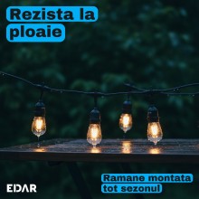 Ghirlanda Luminoasa Solara de Exterior EDAR, 30 m, 30 Becuri LED Pendul din PVC, Lumina Calda 3000K, 1W/bec, Incarcare USB-C,...