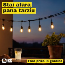 Ghirlanda Luminoasa Solara pentru Terasa si Gradina SIKS, 20 m, 20 Becuri LED Pendul, Lumina Calda 3000K, Alimentare Panou So...