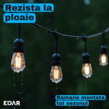 Ghirlanda Luminoasa Solara pentru Terasa si Gradina EDAR, 20 m, 20 Becuri LED Pendul, Lumina Calda 3000K, Alimentare Panou So...