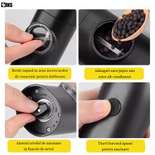Set 2 Rasnite Electrice SIKS Pentru Sare, Piper Sau Alte Condimente, Inoxidabil, Nivel Rasnire Ajustabil, Functionare pe Bate... Set 2 Rasnite Electrice SIKS Pentru Sare, Piper Sau Alte Condimente, Inoxidabil, Nivel Rasnire Ajustabil, Functionare pe Bate...