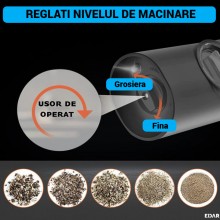 Set 2 x Rasnita Electrica EDAR Pentru Sare, Piper, Condimente, Nivel Macinare Reglabil, Functionare cu Baterii, Suport Inclus...