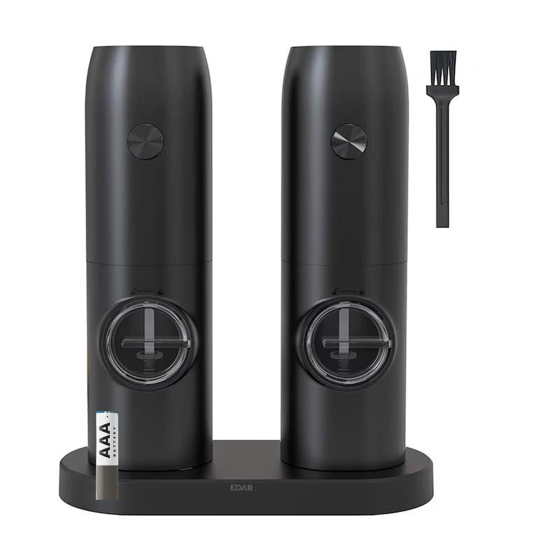 Set 2 x Rasnita Electrica EDAR Pentru Sare, Piper, Condimente, Nivel Macinare Reglabil, Functionare cu Baterii, Suport Inclus... Set 2 x Rasnita Electrica EDAR Pentru Sare, Piper, Condimente, Nivel Macinare Reglabil, Functionare cu Baterii, Suport Inclus...