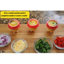 Set 6 Recipiente SIKS Forme Reutilizabile pentru Fiert Oua, Silicon Alimentar Antiaderent, Practic si Usor de Folosit, Alb/Rosu