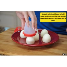 Set 6 Recipiente SIKS Forme Reutilizabile pentru Fiert Oua, Silicon Alimentar Antiaderent, Practic si Usor de Folosit, Alb/Rosu
