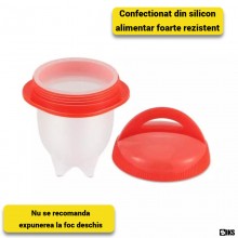 Set 6 Recipiente SIKS Forme Reutilizabile pentru Fiert Oua, Silicon Alimentar Antiaderent, Practic si Usor de Folosit, Alb/Rosu