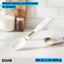 Cantar de Bucatarie Digital in Forma de Lingura EDAR, pana la 500 g, Diviziune de 0,1 g, Display LCD cu Functii Tara si Hold,...
