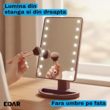 Oglinda de Machiaj SIKS, Iluminata cu 16 LED-uri, Comutator ON/OFF, Rotatie 180º, Picior cu Tava pentru Depozitare, Roz