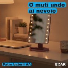 Oglinda Cosmetica pentru Machiaj cu 16 LED-uri EDAR, Lumina Alba Fixa, Rotatie de 180 Grade, Buton Tactil pe Fata, Alimentare...