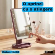 Oglinda Cosmetica pentru Machiaj cu 16 LED-uri EDAR, Lumina Alba Fixa, Rotatie de 180 Grade, Buton Tactil pe Fata, Alimentare...