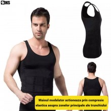 Maiou Modelator SIKS pentru Barbati, Efect de Subtiere, Sustine Spatele, de Slabit, Marimea L, Negru Maiou Modelator SIKS pentru Barbati, Efect de Subtiere, Sustine Spatele, de Slabit, Marimea L, Negru