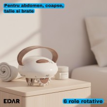 Aparat de Masaj Anticelulitic Electric EDAR, 6 Role Rotative cu 78 de Degete de Silicon, 2 Trepte de Viteza, Putere de 12 W, ...
