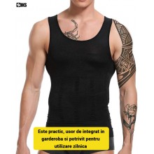 Maiou Modelator SIKS pentru Barbati, Efect de Subtiere, Sustine Spatele, de Slabit, Marimea XXL, Negru