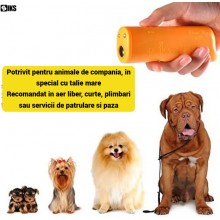 Dispozitiv cu Ultrasunete SIKS Repelent Anti-Caini, Portabil, pentru Dresaj si Protectie, Lumina LED, Portocaliu