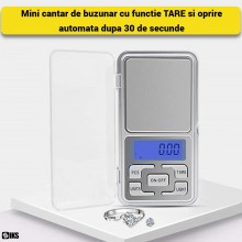 Mini Cantar Electronic de Buzunar SIKS, pentru Bijuterii, Afisaj LCD, Portabil, Capacitate Maxima 200 g, Functie TARE si Auto...