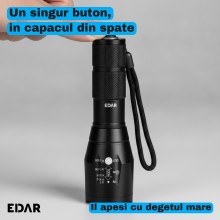 Lanterna LED EDAR cu Zoom, 130 x 35 mm, Corp din Aluminiu, 5 Moduri de Iluminare cu Stroboscop si SOS, Alimentare cu 3 Bateri...