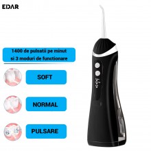 Irigator Bucal Portabil EDAR, Dus Oral Water Flosser IPX7, 1400 Pulsatii/min, 3 Moduri de Curatare, Rezervor 200 ml, 4 Capete... Irigator Bucal Portabil EDAR, Dus Oral Water Flosser IPX7, 1400 Pulsatii/min, 3 Moduri de Curatare, Rezervor 200 ml, 4 Capete...
