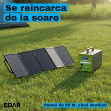 Statie Portabila de Alimentare EDAR, 384 Wh, Putere AC de 600 W, Acumulator LiFePO4 de 12,8 V si 30 Ah, Panou Solar de 50 W I...