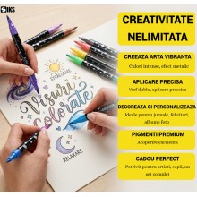 Set Trusa 12 Carioci Cu Glitter SIKS Sclipici Intens, Capete Duble, 24 De Culori, Efect Glitter Stralucitor Pentru Desen, Col...