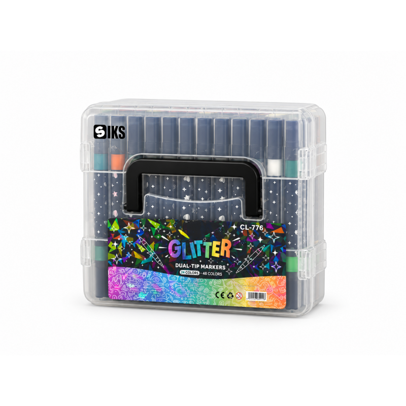 Set Trusa 12 Carioci Cu Glitter SIKS Sclipici Intens, Capete Duble, 24 De Culori, Efect Glitter Stralucitor Pentru Desen, Col... Set Trusa 12 Carioci Cu Glitter SIKS Sclipici Intens, Capete Duble, 24 De Culori, Efect Glitter Stralucitor Pentru Desen, Col...