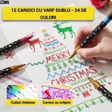 Set Trusa 12 Carioci Cu Glitter SIKS Sclipici Intens, Capete Duble, 24 De Culori, Efect Glitter Stralucitor Pentru Desen, Col... Set Trusa 12 Carioci Cu Glitter SIKS Sclipici Intens, Capete Duble, 24 De Culori, Efect Glitter Stralucitor Pentru Desen, Col...