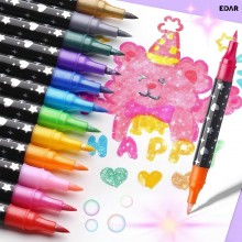 Set Carioci cu Glitter EDAR, 12 Carioci cu Capete Duble, 24 Culori Stralucitoare, Sclipici Intens pentru Desen si Activitati ... Set Carioci cu Glitter EDAR, 12 Carioci cu Capete Duble, 24 Culori Stralucitoare, Sclipici Intens pentru Desen si Activitati ...