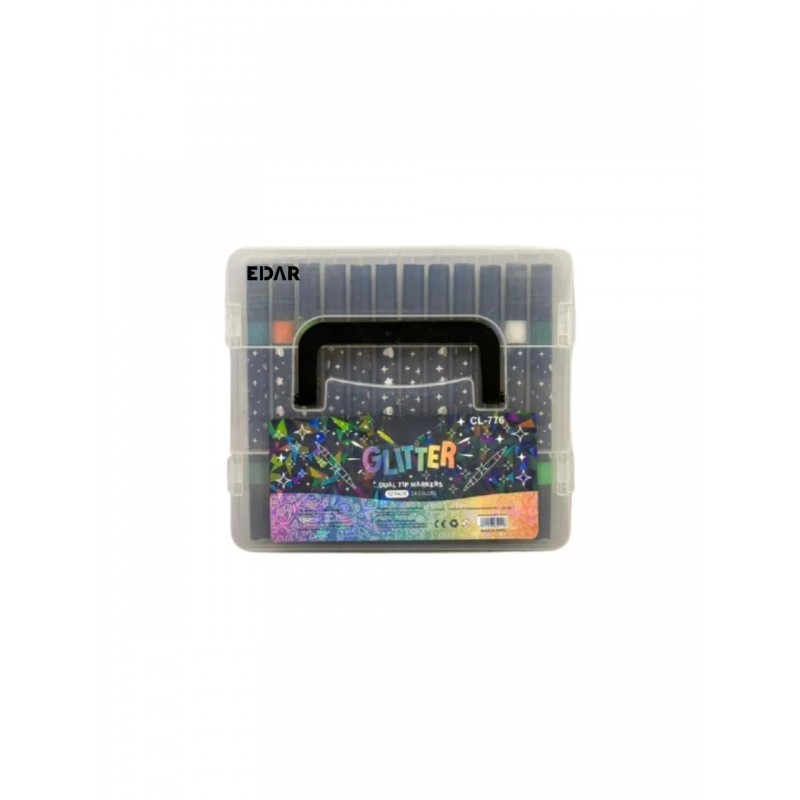Set Carioci cu Glitter EDAR, 12 Carioci cu Capete Duble, 24 Culori Stralucitoare, Sclipici Intens pentru Desen si Activitati ... Set Carioci cu Glitter EDAR, 12 Carioci cu Capete Duble, 24 Culori Stralucitoare, Sclipici Intens pentru Desen si Activitati ...