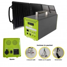 Statie Portabila de Alimentare SIKS, 256 Wh, Putere AC de 400 W, Acumulator LiFePO4 de 12,8 V si 20 Ah, Panou Solar de 40 W I...