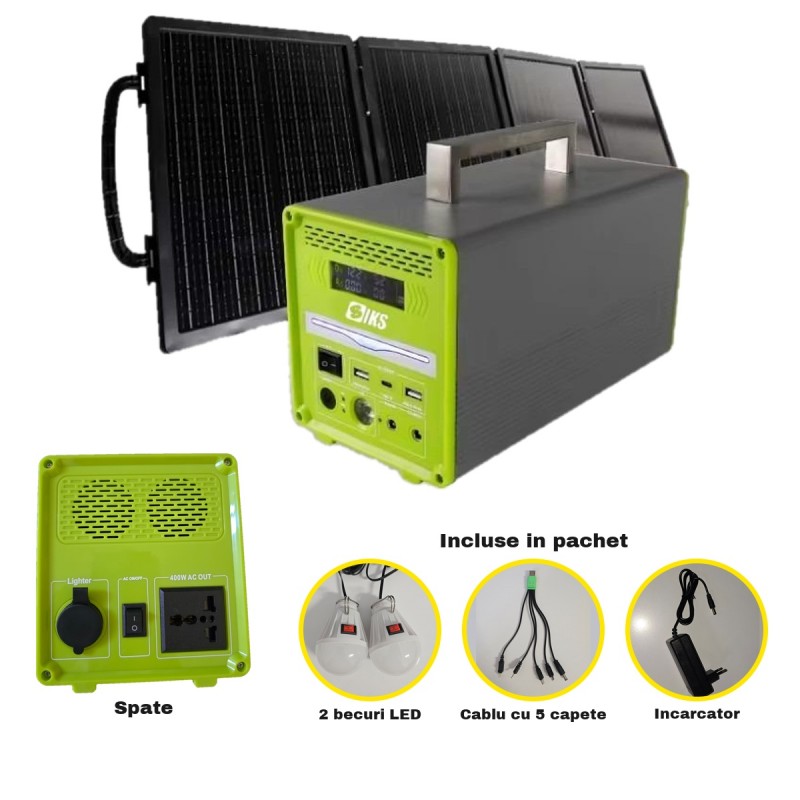 Statie Portabila de Alimentare SIKS, 256 Wh, Putere AC de 400 W, Acumulator LiFePO4 de 12,8 V si 20 Ah, Panou Solar de 40 W I... Statie Portabila de Alimentare SIKS, 256 Wh, Putere AC de 400 W, Acumulator LiFePO4 de 12,8 V si 20 Ah, Panou Solar de 40 W I...
