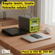 Statie Portabila de Alimentare SIKS, 256 Wh, Putere AC de 400 W, Acumulator LiFePO4 de 12,8 V si 20 Ah, Panou Solar de 40 W I...