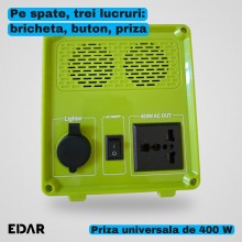 Statie Portabila de Alimentare EDAR, 256 Wh, Putere AC de 400 W, Acumulator LiFePO4 de 12,8 V si 20 Ah, Panou Solar de 40 W I... Statie Portabila de Alimentare EDAR, 256 Wh, Putere AC de 400 W, Acumulator LiFePO4 de 12,8 V si 20 Ah, Panou Solar de 40 W I...