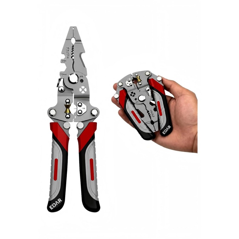 Cleste Multifunctional pentru Electricieni EDAR, Dezizolare Fire de 1,5-6 mmp, Sertizare Papuci Izolati, Lungime 20,5 cm, Pli...