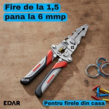 Cleste Multifunctional pentru Electricieni EDAR, Dezizolare Fire de 1,5-6 mmp, Sertizare Papuci Izolati, Lungime 20,5 cm, Pli...
