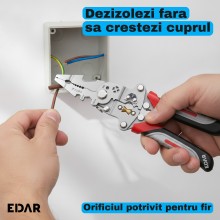 Cleste Multifunctional pentru Electricieni EDAR, Dezizolare Fire de 1,5-6 mmp, Sertizare Papuci Izolati, Lungime 20,5 cm, Pli...