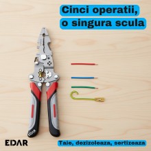 Cleste Multifunctional pentru Electricieni EDAR, Dezizolare Fire de 1,5-6 mmp, Sertizare Papuci Izolati, Lungime 20,5 cm, Pli...