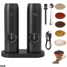 Set 2 x Rasnita Electrica Reincarcabila EDAR Pentru Sare, Piper, Condimente, Nivel Macinare Reglabil, Incarcare USB, Suport I...