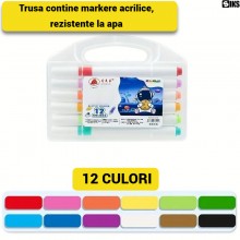 Set Trusa 12 Markere Acrilice Profesionale SIKS Pentru Pictura, Culori Diversificate Permanente, Rezistente La Apa, Ideale Pe...