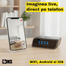 Camera de Supraveghere WiFi Tip Ceas Digital SIKS, Full HD 1080p, Unghi de 160 de Grade, Vedere pe Timp de Noapte, Detectie d...